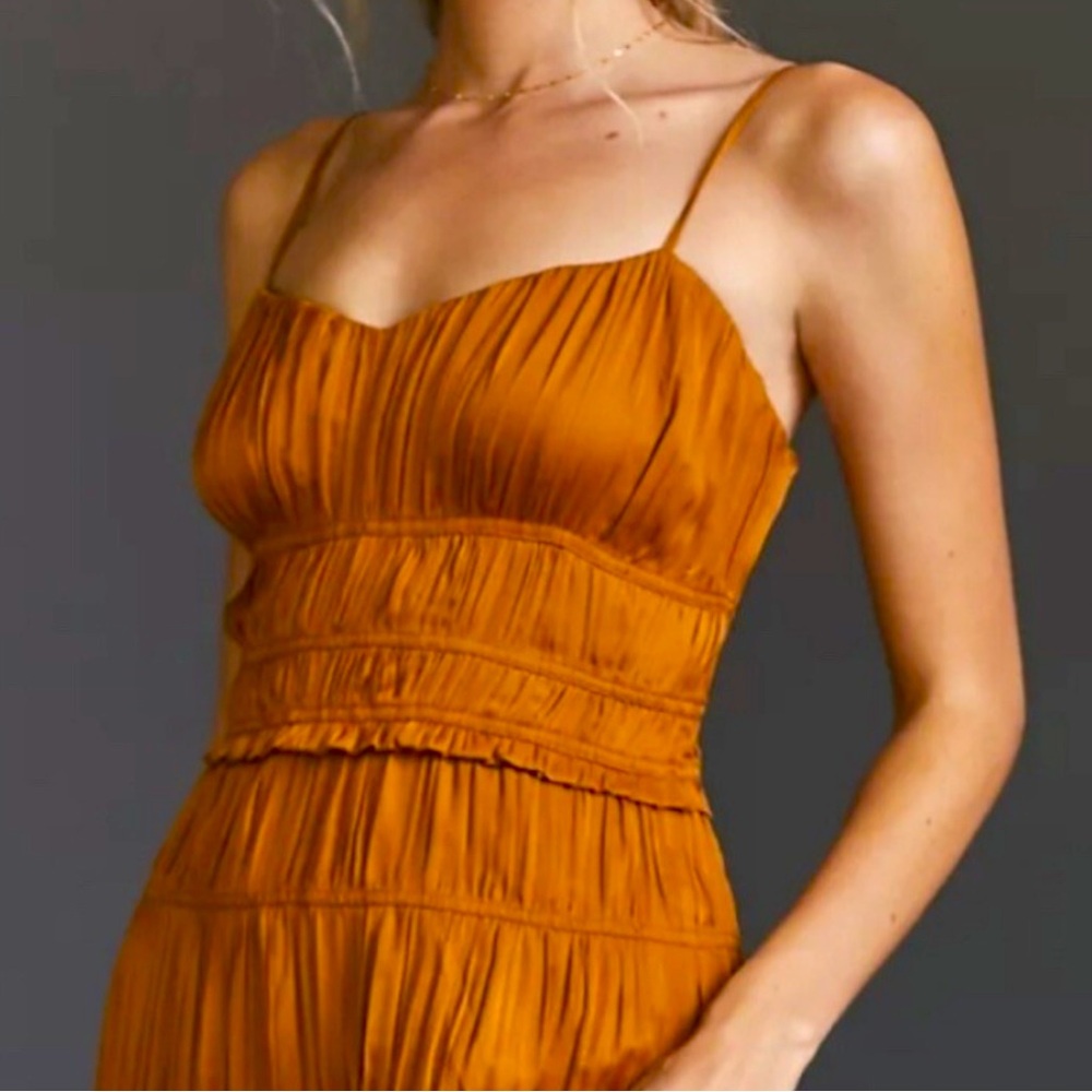 NWOT / Anthropologie Rust-Orange Ruched Spaghetti Strap Dress / Sz 4